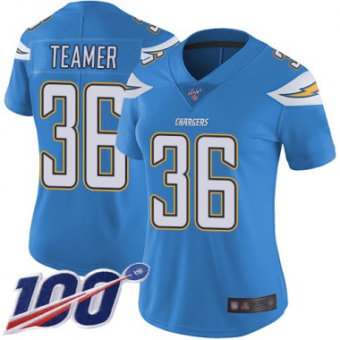 Los Angeles Chargers NFL Football Roderic Teamer Electric Blue Jersey Women Limited  #36 Alternate 100th Season Vapor Untouchable->women nfl jersey->Women Jersey